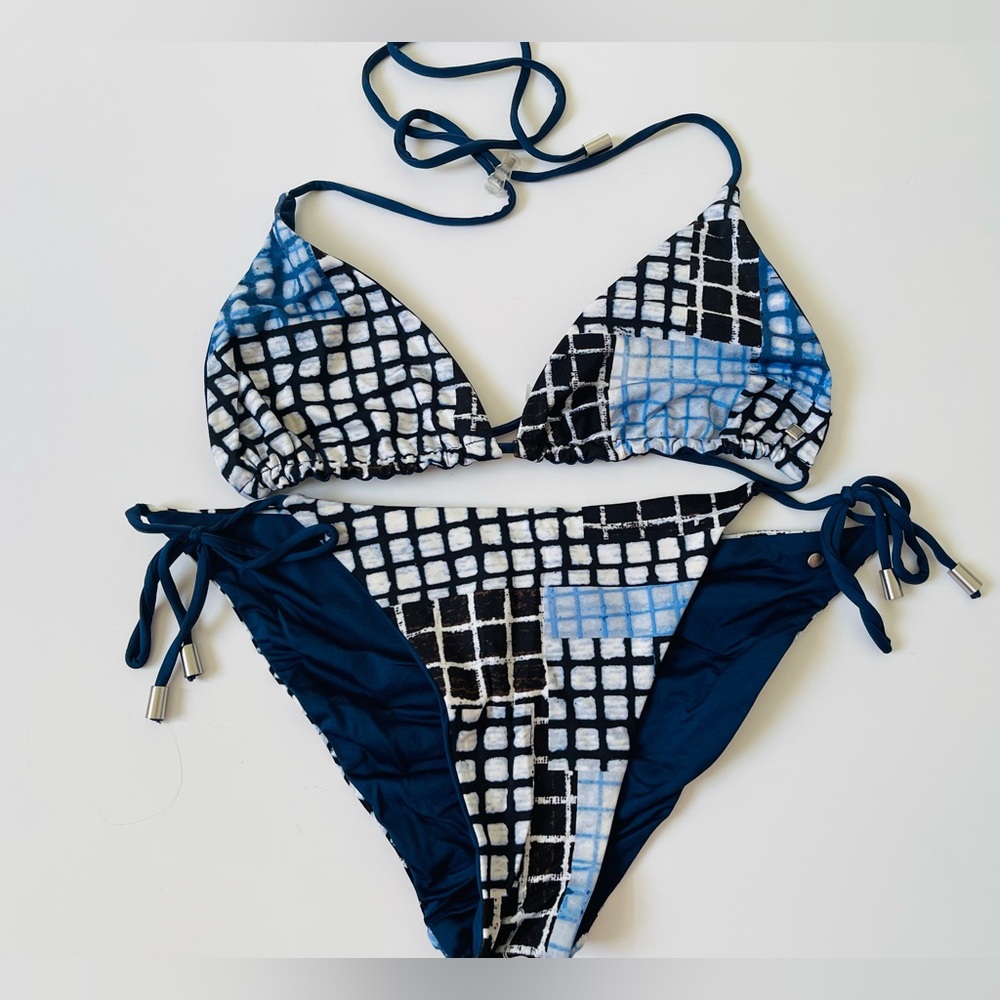 Nordstrom Reversible Blue Checkered String Bikini Size M